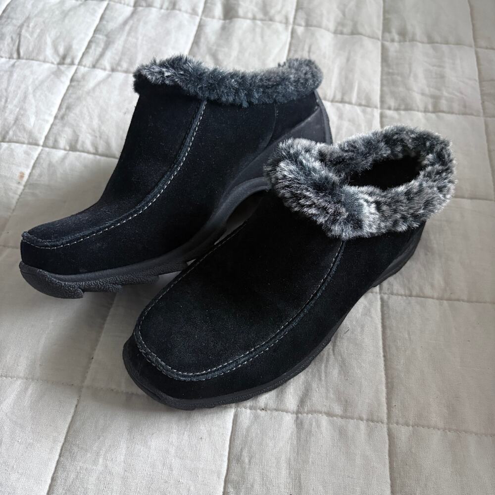 Faux Fur Clogs Sporto Black Suede Cozy Comfort Cabincore GORPCORE Boho 7.5